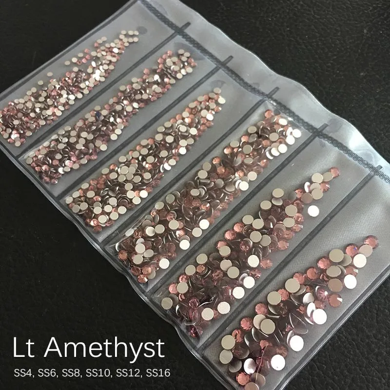 Lt Amethyst SS4-SS16 Стразы для дизайна ногтей с плоской задней поверхностью Блестящий Кристалл DIY Ювелирные изделия бриллианты дизайн аксессуары для маникюра - Цвет: Lt Amethyst