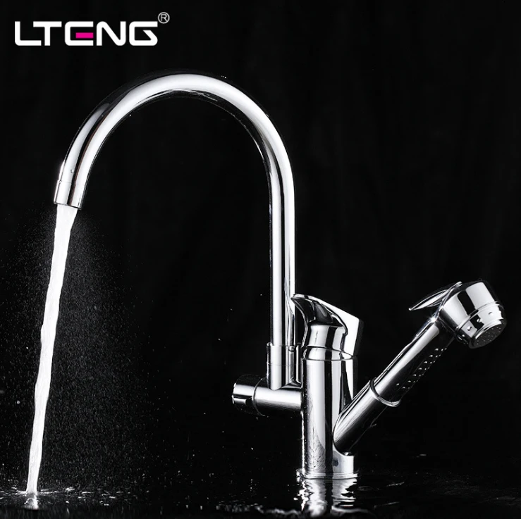 LTENG kitchen faucet pull-out hot and cold water double handle all copper wash basin multi-function free shipping | Обустройство дома