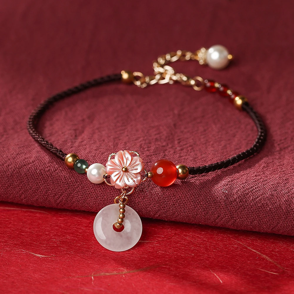 Ethnic Handmade Shell Bead Green Red Stone Flower Anklet Rope Unique Foot Ornaments Zinc alloy Female Accessories JL-190309 | Украшения и