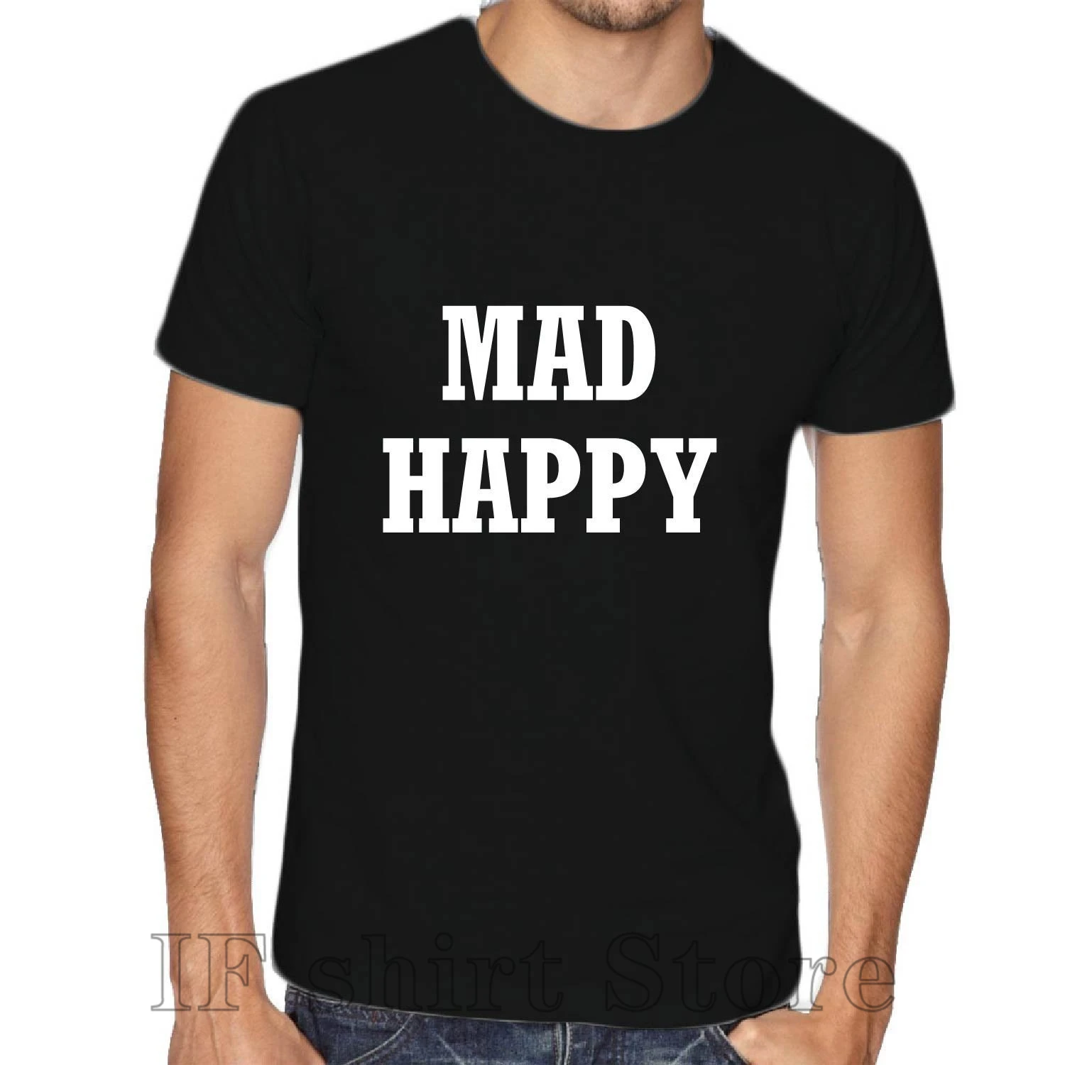 Мужская футболка с надписью Mad Happy крутая для мужчин забавная новинка графическим
