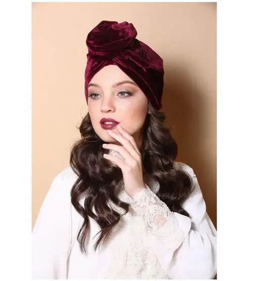 Модная бархатная женская шапка бархатный шарф индийская эластичные украшения