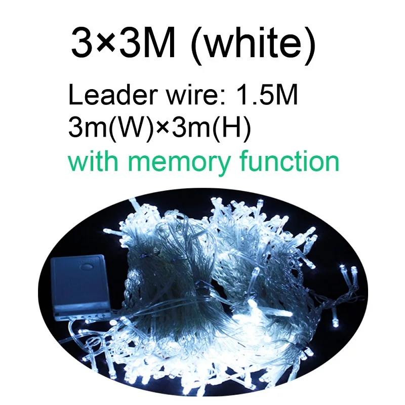 White 6x3 3x3 м сосулька, светодиодный светильник для занавесок, сказочный светильник, Рождественский светильник с функцией памяти для свадьбы, дома, сада, вечерние украшения - Испускаемый цвет: White