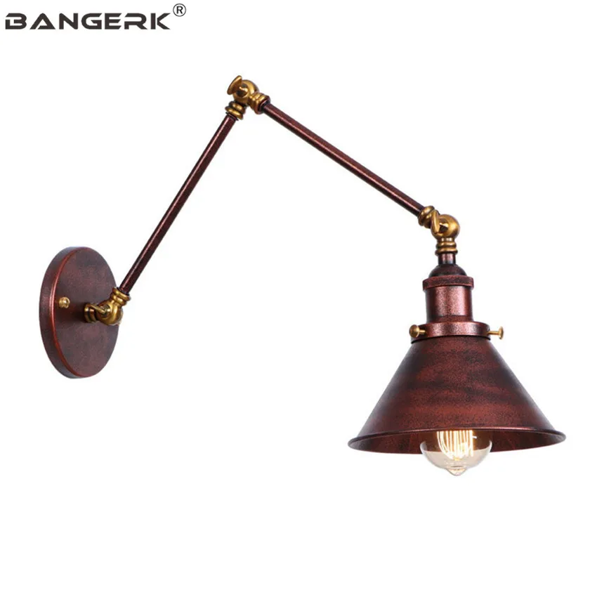 

Vintage Industrial Style Long Arm LED Wall Lamp Loft Swing Sconce Wall Lights Decor Rust Iron Home Lighting Adjust Fixtures