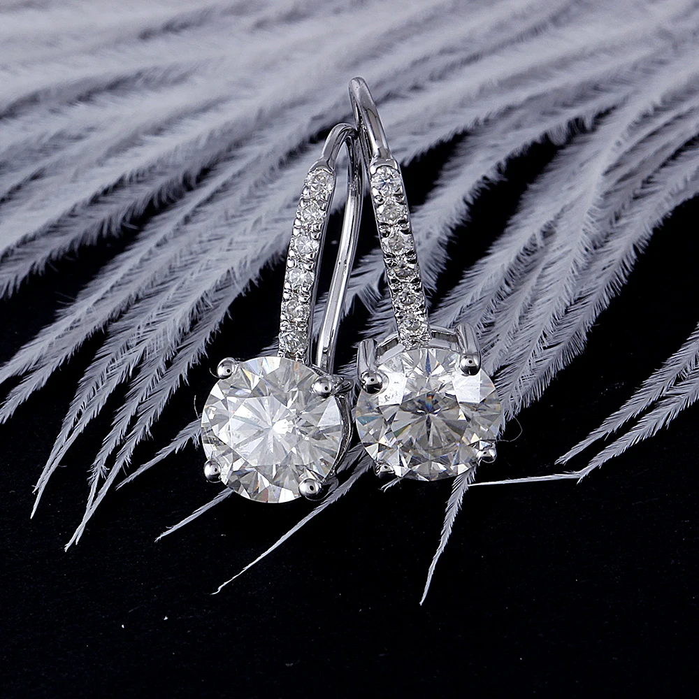 Transgems Geniune 14K White Gold Moissanite Drop Earrings for Women Center 6.5mm GH Color VVS Moisssanite Dangle | Украшения и
