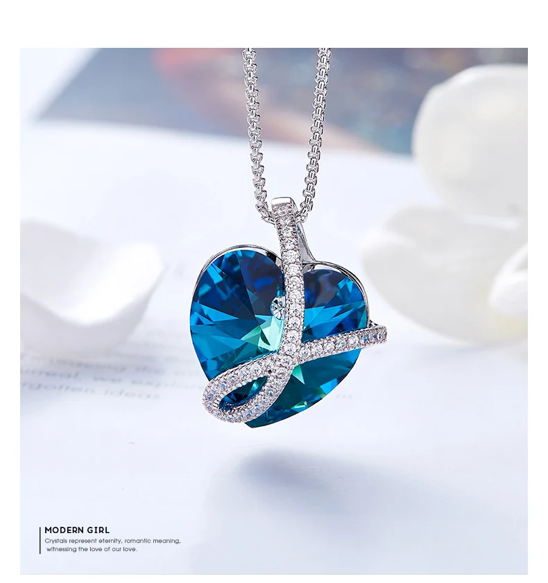 CDE LOVE YOU FOREVER, Кристальное ожерелье, подвеска в виде сердца, украшенная кристаллами Swarovski, женский подарок, серебряная цепочка, ожерелье