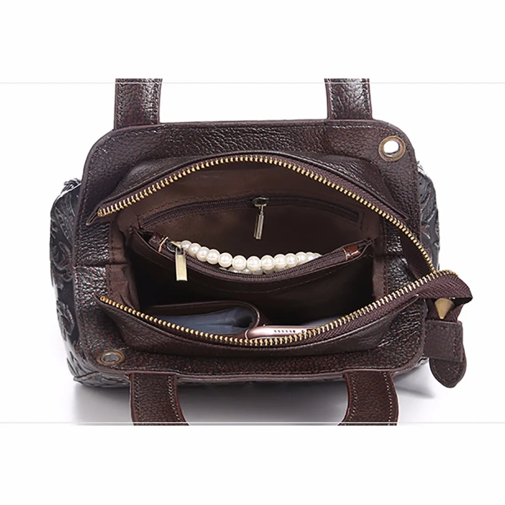 Сумка-тоут женская из натуральной кожи мессенджер воловьей с тиснением саквояж