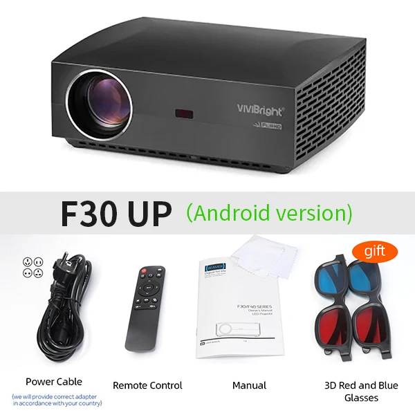 F30UP VIVIBright Real Full HD 1080P проектор, Android 9,0, wifi Bluetooth, 3D видео проектор, tv Stick, PS4, HDMI для спорта - Цвет: F30UP