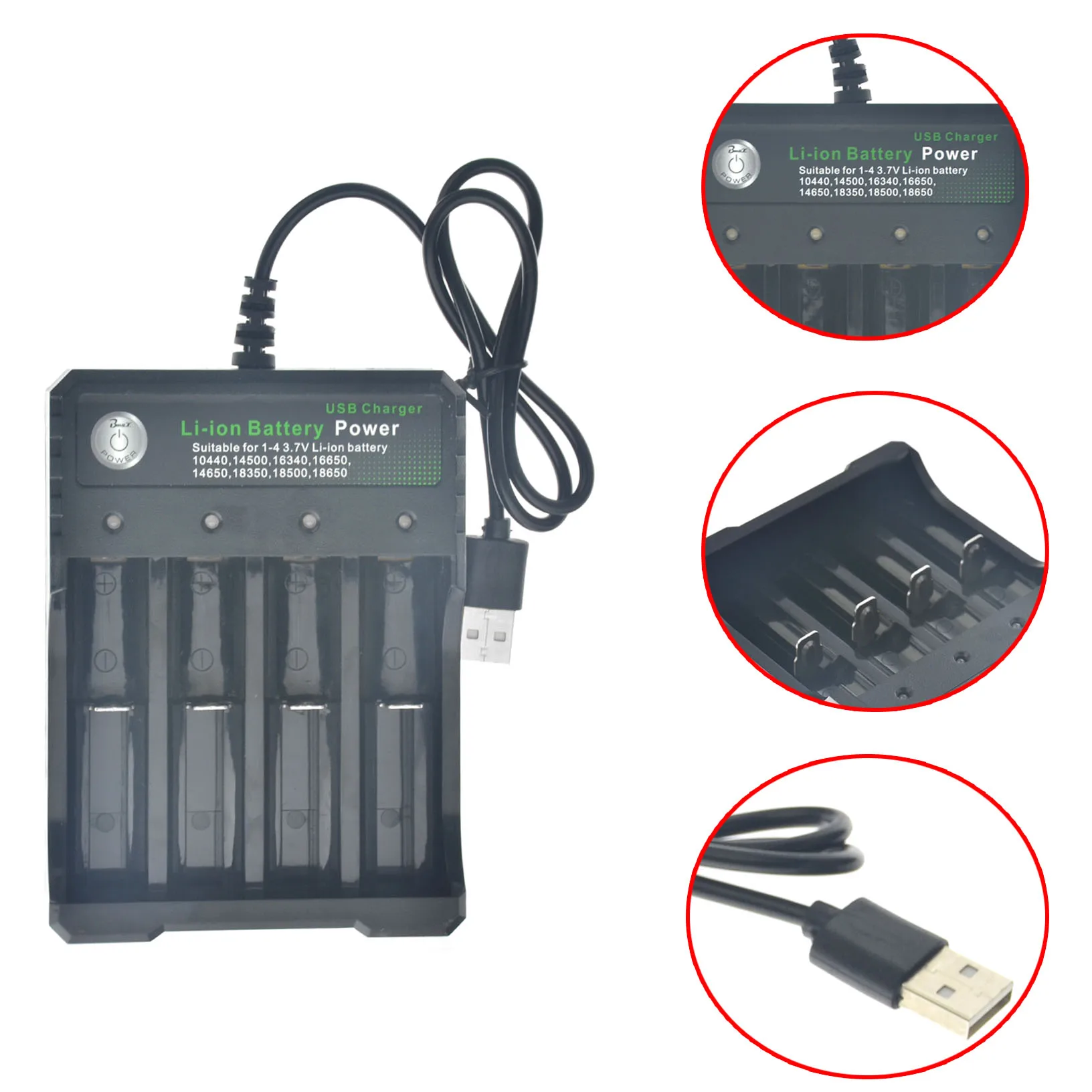 4 слота интеллектуальное USB повторное зарядное устройство способное зарядное устройство Li-Ion 18650 16340 14500