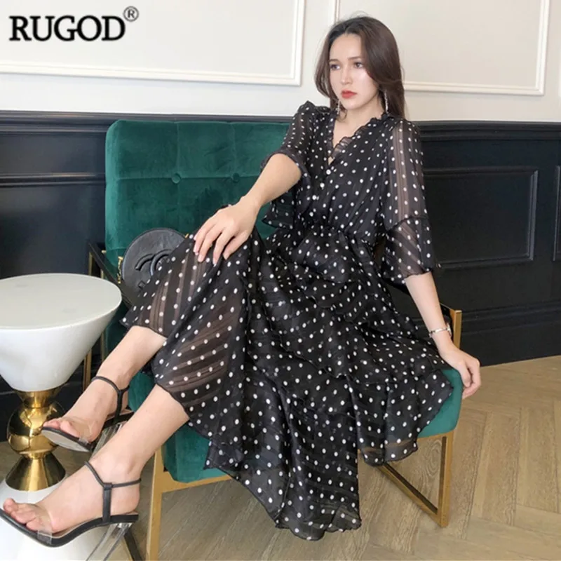 RUGOD новое летнее платье с коротким рукавом Каскадное рюшами женское Элегантное
