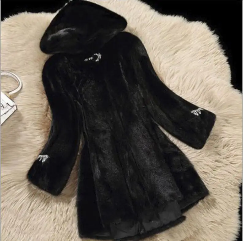 as photo 3 S-3XL, новинка, Женское пальто, длинное, с капюшоном, тонкое, имитация бархата, искусственный мех, пальто, опт, модное, повседневное, стразы, верхняя одежда - Цвет: as photo 3