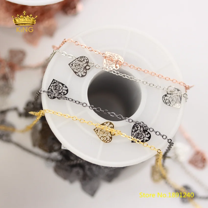 5Meters 9mm Heart Inlay Rose Flower Shaped Charms Rosary Chains Chokers Fashion Style Plated Copper Findings HX183 | Украшения и
