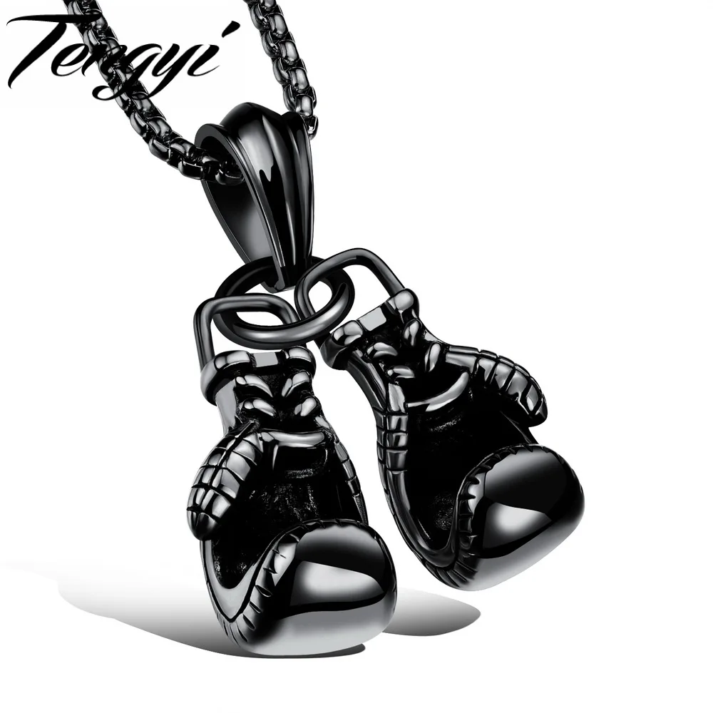 TENGYI Gold/Black/Silver Color Boxing Glove Necklace Fashion 316L Stainless Steel Link Chain Jewelry Accessories DX1095 | Украшения и