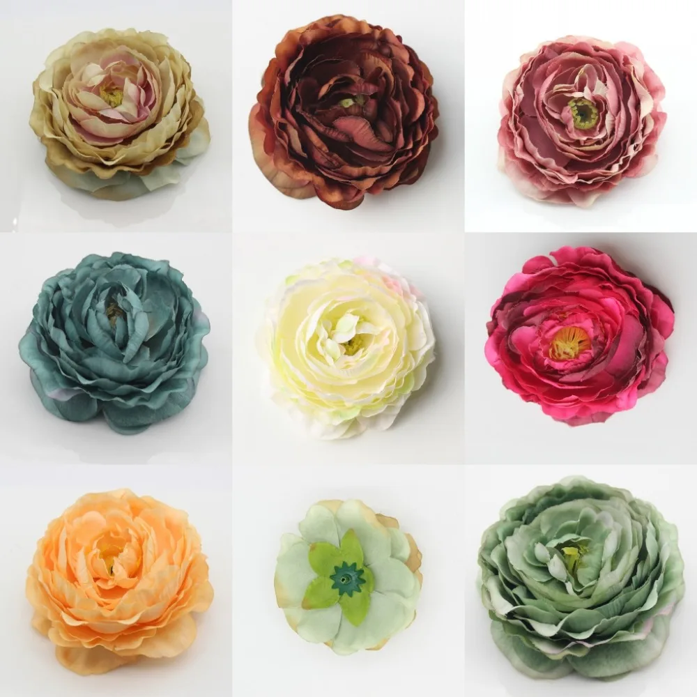 

50pcs -9cm Wholesale Artificial Silk Multicolor Peony Flower Heads Rose For Wedding Bouquet Road Lead Party Wall Home Decor