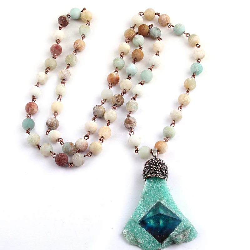 Ожерелье с подвеской модное длинное розарическое из амазонита натуральный