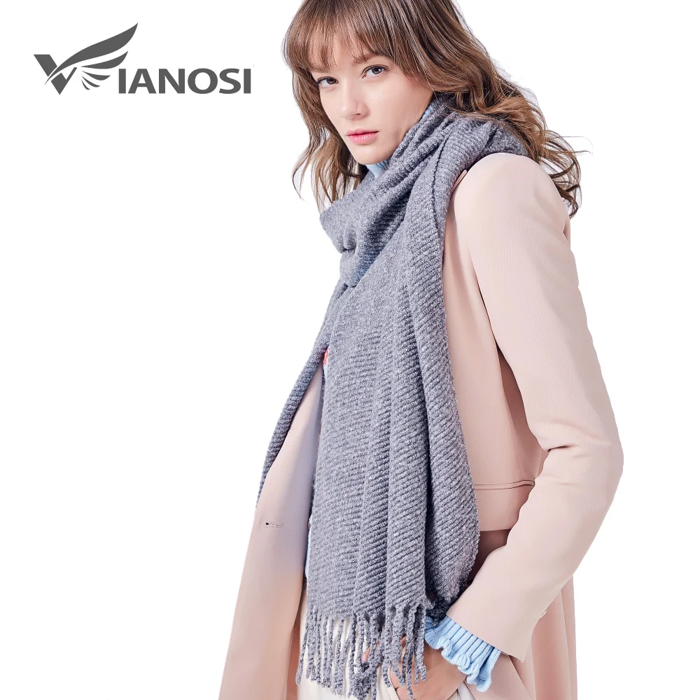 VIANOSI новый модный длинный однотонный шарф женский теплый зимний с кисточками