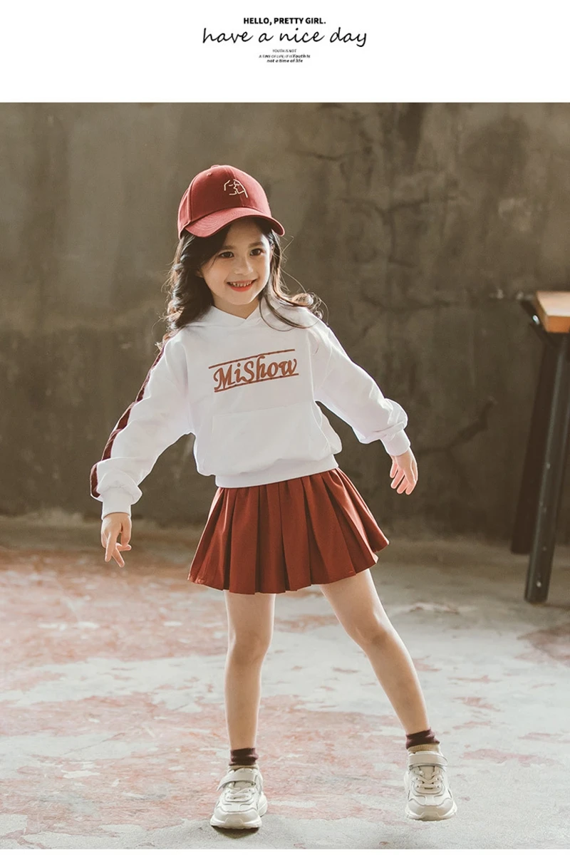 Autumn Clothes For Teenage Girls Of 8 Years Old Teen Clothing Set Skirts Girls Hoodies Kids Sweatshirt Cotton+Pleated Skirt Tide