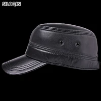 siloqin mens flat cap sheepskin army military hats genuine leather hat adjustable size snapback brands caps new autumn winter