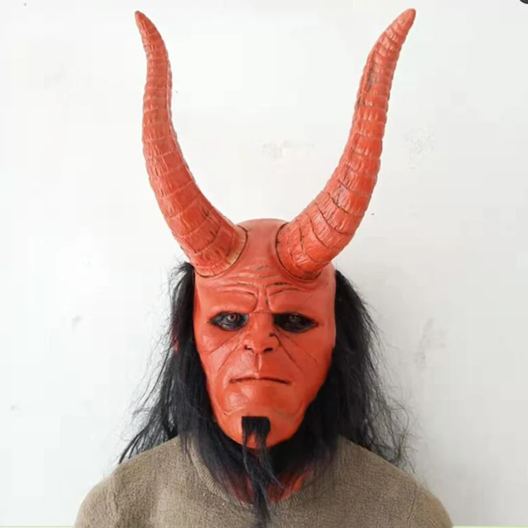 Маска Hellboy для косплея из латекса Вечерние Маски Хэллоуина | Тематическая одежда