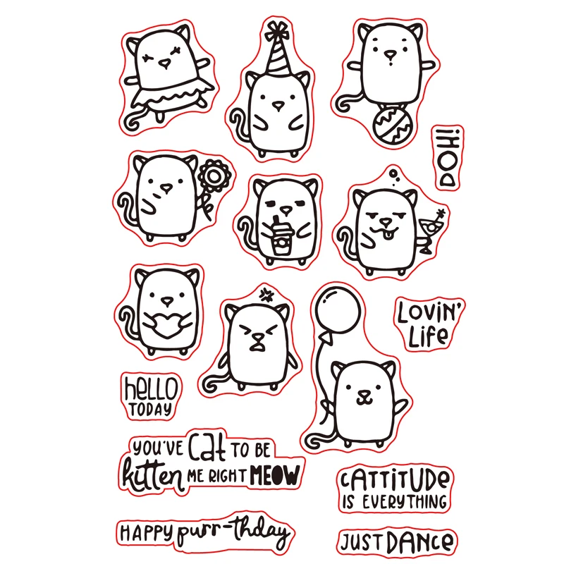 Милые с милым рисунком кота комплекты прозрачный силиконовый штамп для DIY