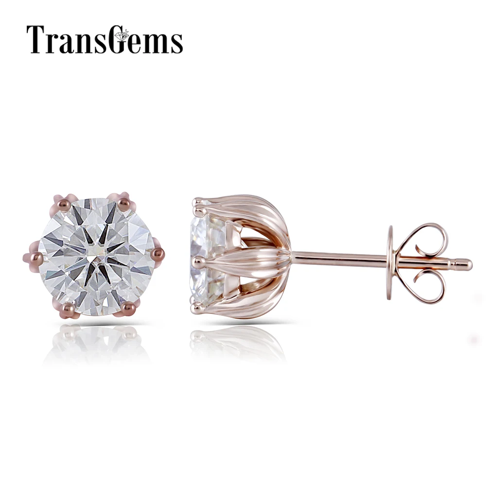 Серьги-гвоздики с муассантом Transgems 14 K розовое золото 2CTW 6 5 мм цвет GH