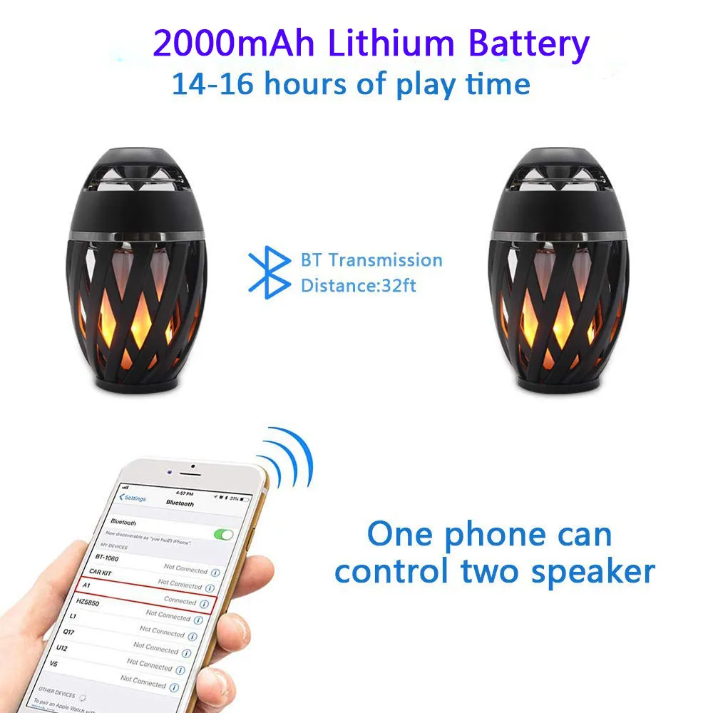 Bluetooth динамик USB зарядка светодиодный светильник пламени s атмосфера пламени настольная лампа музыка Ночной светильник Открытый портативный стерео динамик