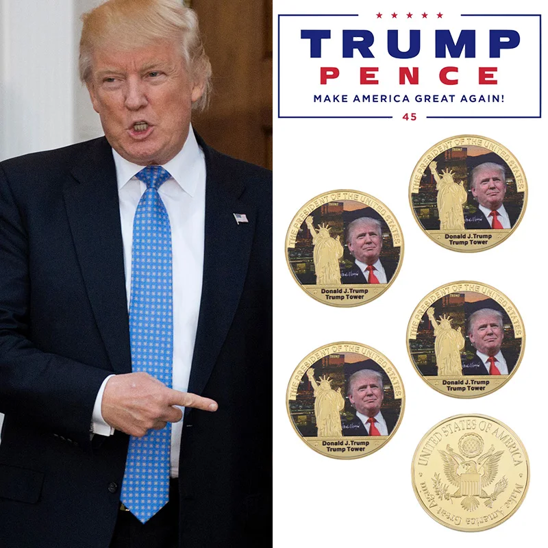 Оптовая торговля Золотая монета Дональд Трамп металлическая 45the президент США