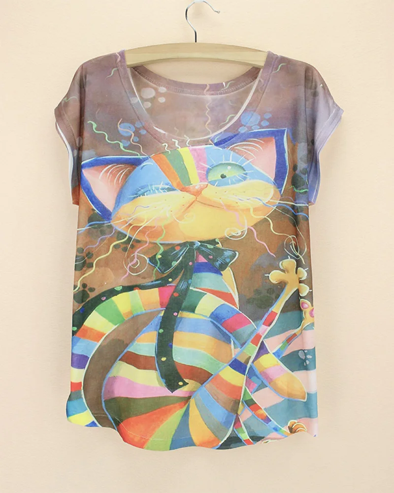 Футболка женская летняя с коротким рукавом и рисунком кошки|tee shirt printing business|top 10