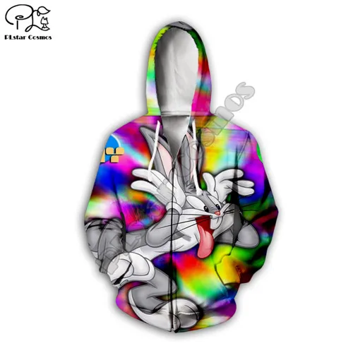 Мужские толстовки с 3d принтом «trippy Bugs Bunny» looney ttes, свитер с разноцветным принтом на молнии, Повседневный пуловер унисекс, Осенний подростковый пиджак - Цвет: zip hoodie