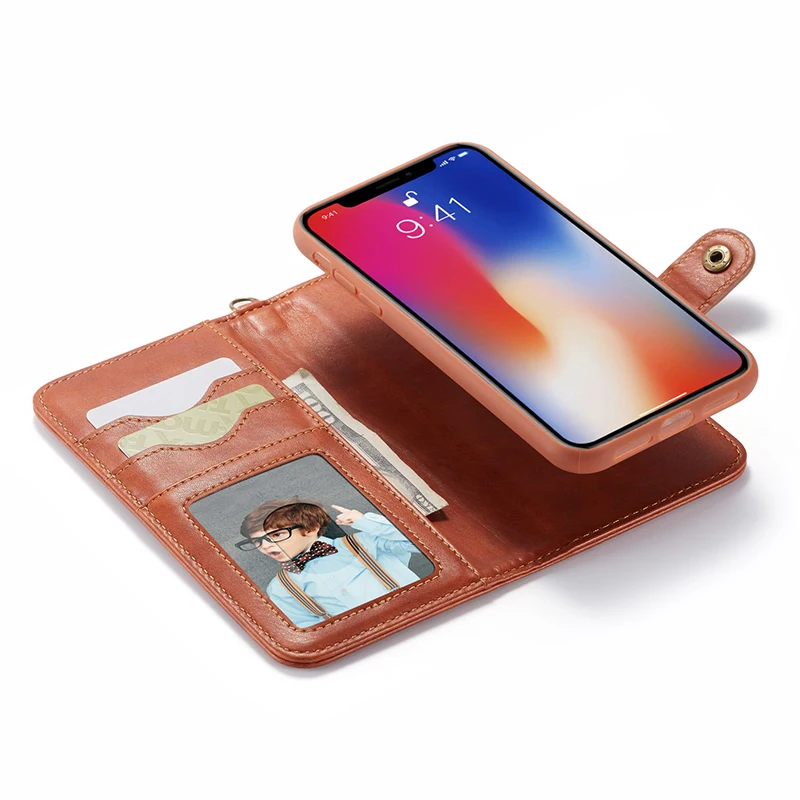 Чехол HAISSKY для iPhone XS Max 7 8 Plus съемный Холщовый кожаный флип-кошелек чехол X XR 6 6s