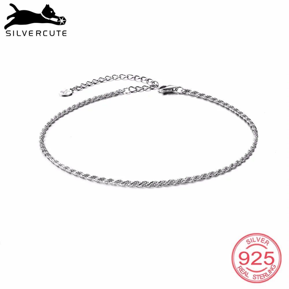 SILVERCUTE 925 пробы серебро витая веревка цепи ножной браслет для Для женщин ювелирные