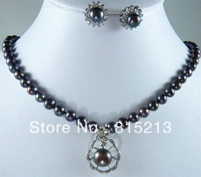 Ddh00134 3 вида цветов Белый Розовый Черный жемчуг кулон ожерелье кристалл серьги