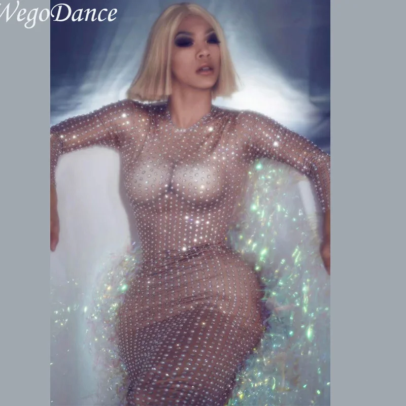 Новое сексуальное длинное тянущееся платье с жемчужинами и стразами одежда для