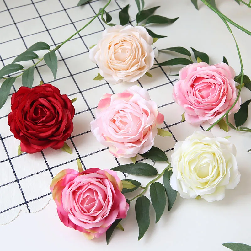 

9CM 9Color Artificial Flower Heads Rose For DIY Supermarket Background Road Led Wedding Silk Decorative Flower Flower Bouquet