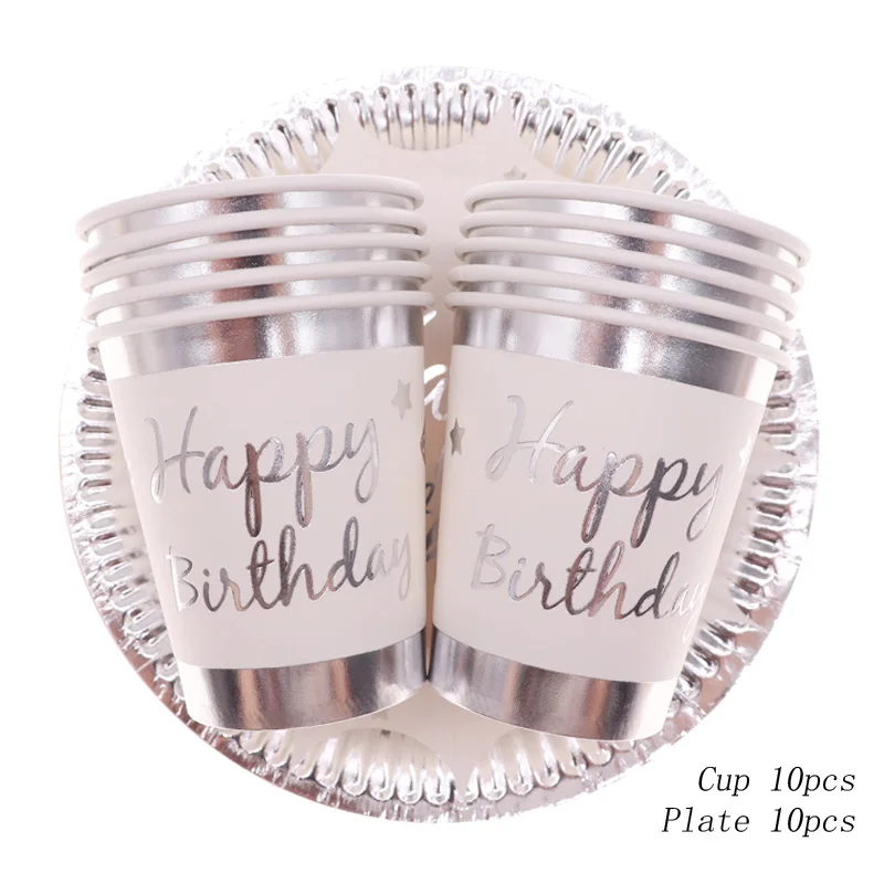 Bronzing silver disposable tableware set silver point paper cup cup grass party wedding wedding carnival tableware supplies