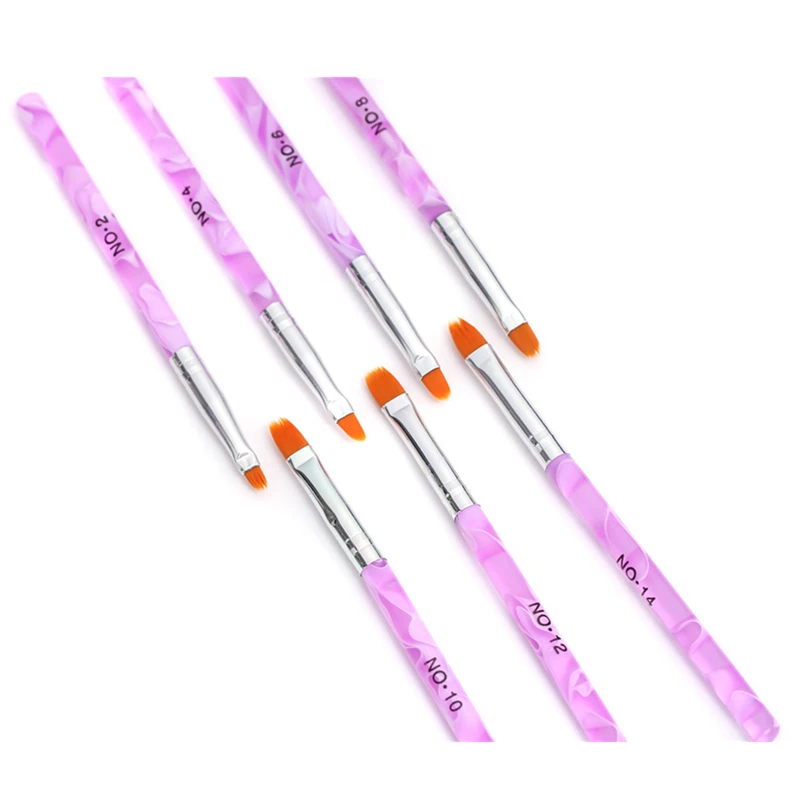 7PCS Nail Art Brush Flat Pen Drawing Painting Tips Dust Clean Acrylic UV Gel Polish Manicure Tools Purple | Красота и здоровье