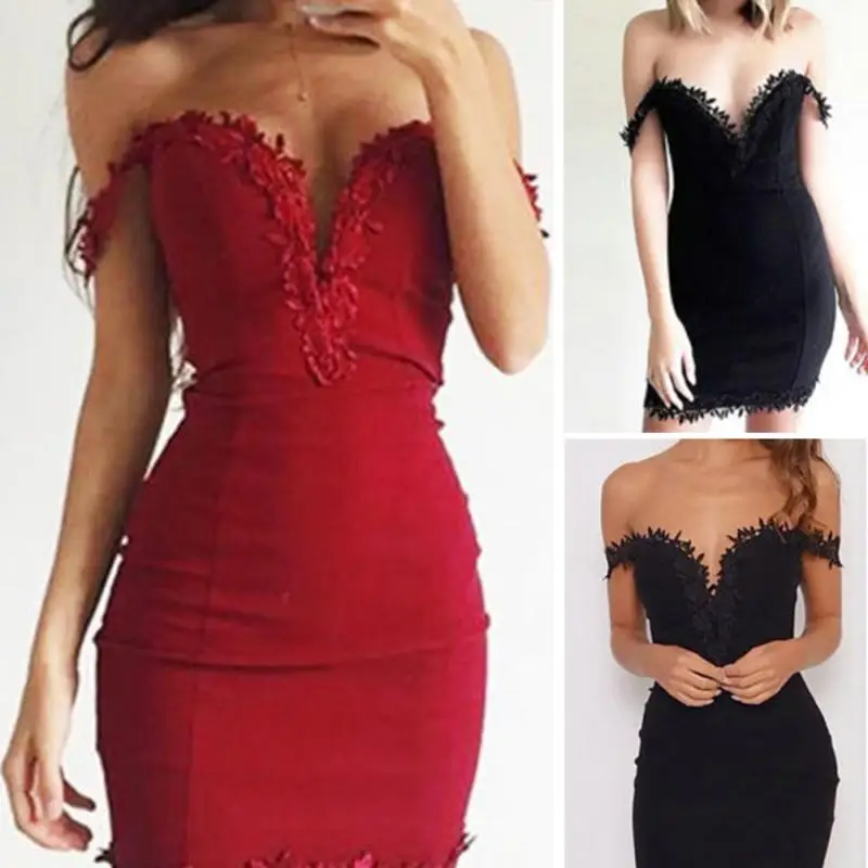 Женское сексуальное летнее платье с открытыми плечами v-образным вырезом для