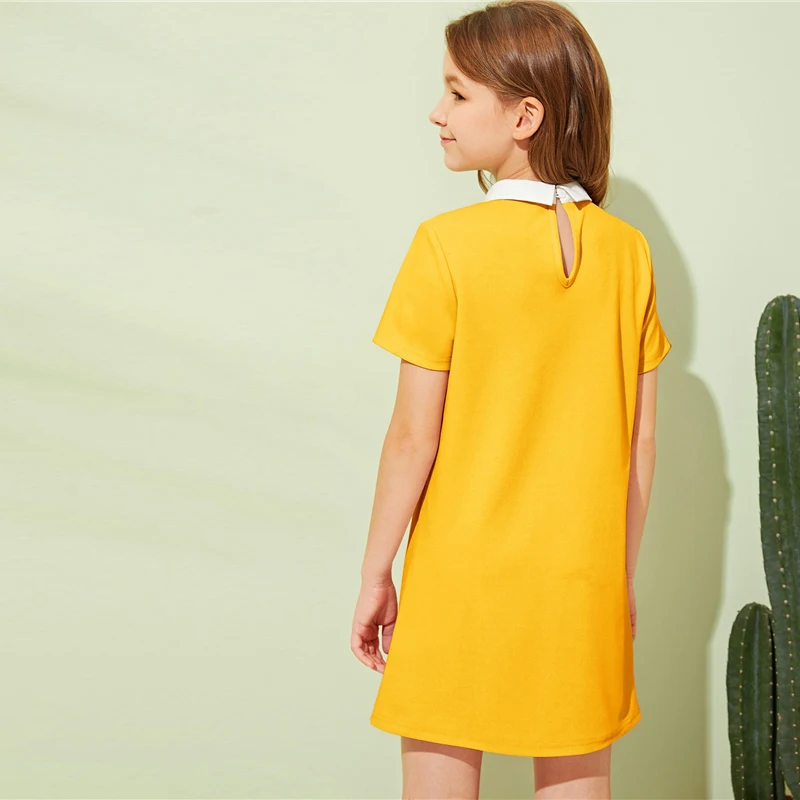 SHEIN Kiddie/красное однотонное расклешенное платье с оборками, трапециевидной формы, с поясом, летнее праздничное платье, рукав-волан, с пуговицами на спине, платья-миди для девочек