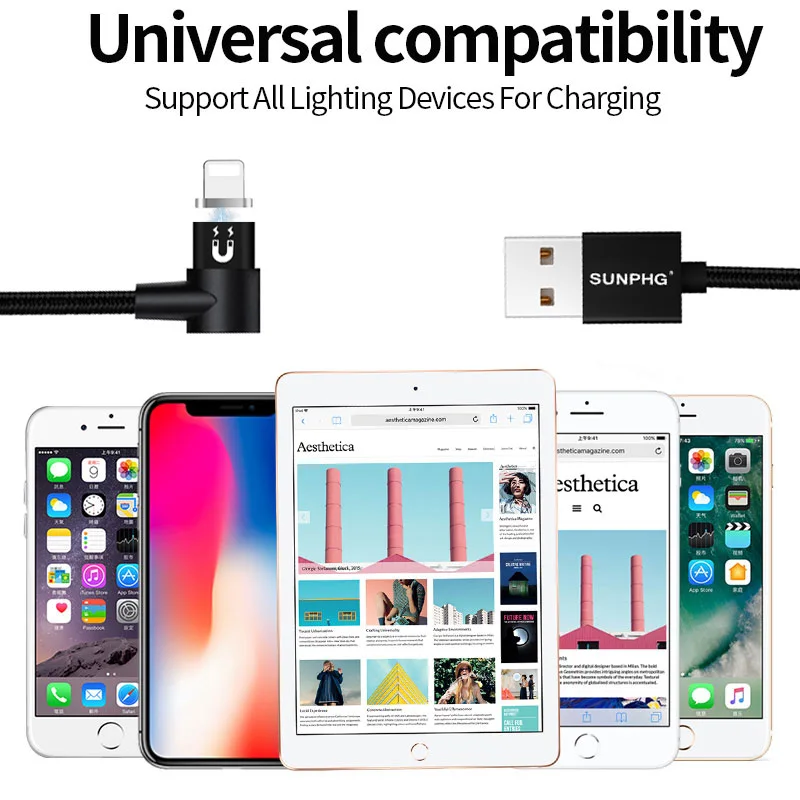 SUNPHG Магнитный зарядный кабель для iPhone 1м 2м Магнит данных L Форма линии провод