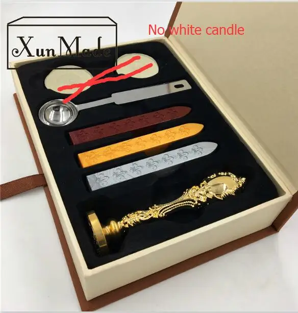 goldestick nocandle D) штамп с подарочной коробкой, ретро уплотнительный воск штамп с Гендель, ложка, Восковая Палочка, белый воск, роскошный подарочный набор на заказ дизайн штамп - Цвет: goldestick nocandle