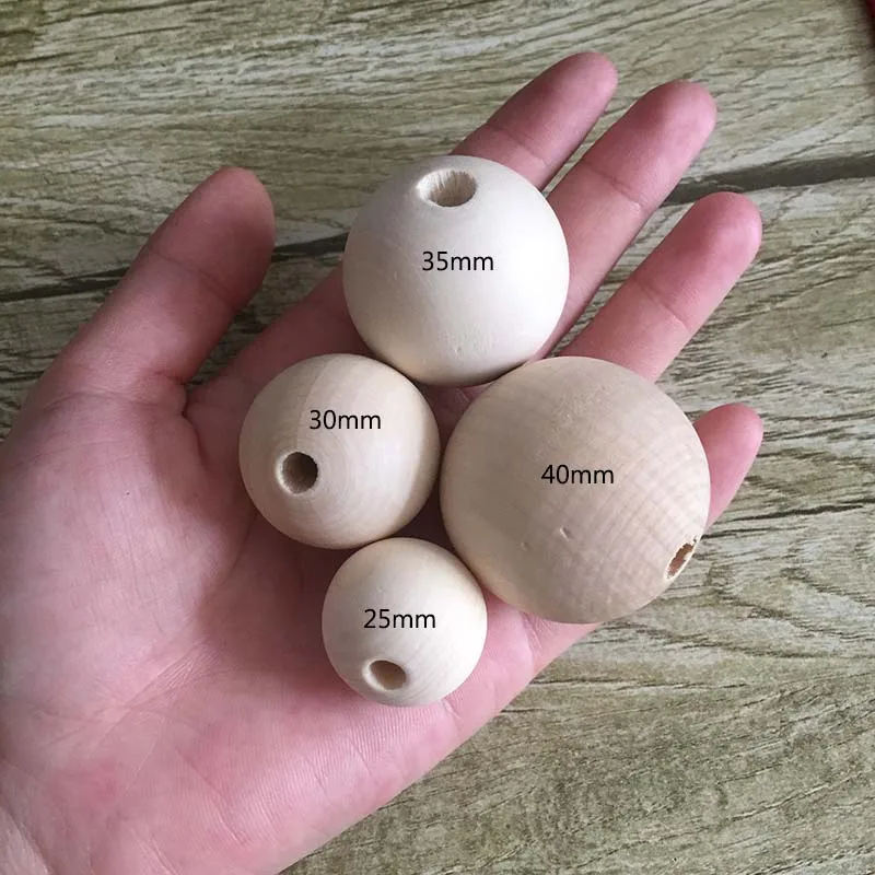 

20/25/30/35/40mm Wood Spacer Beads Natural Color Round Eco-Friendly Loose Wooden Bead DIY for Jewelry Craft Making 50pcs/20pcs