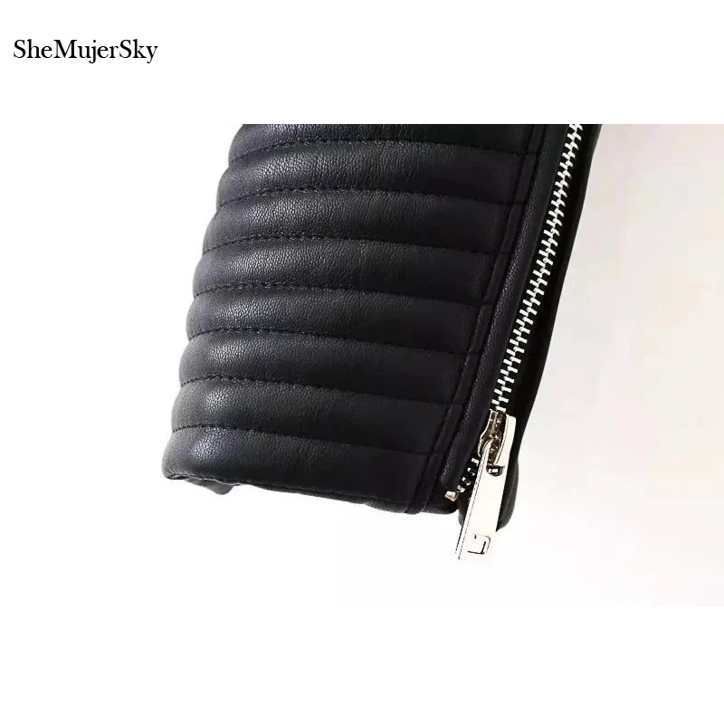 SheMujerSky кожаная куртка женская черная jaqueta de couro feminino veste cuir femme