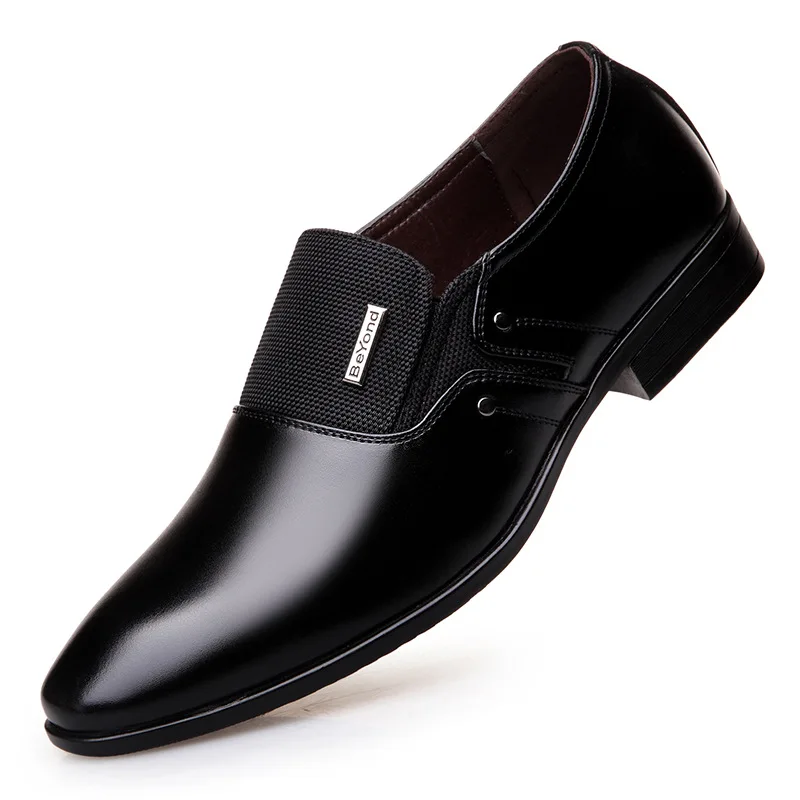 Black slip on COSIDRAM/Мужские модельные туфли из спилка с острым носком без застежки; деловые свадебные туфли-оксфорды; официальная обувь для мужчин; коллекция года; сезон весна-47 BRM-021 - Цвет: Black slip on
