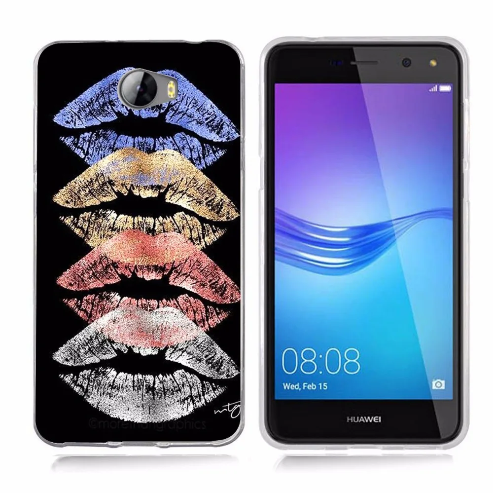 For Huawei P9lite/P8 Lite 2016 2017 Y5 II 2 Y5ii/Y6II Compact Snowflake Lip Print Soft TPU Silicone Pattern Clear Case B113 |