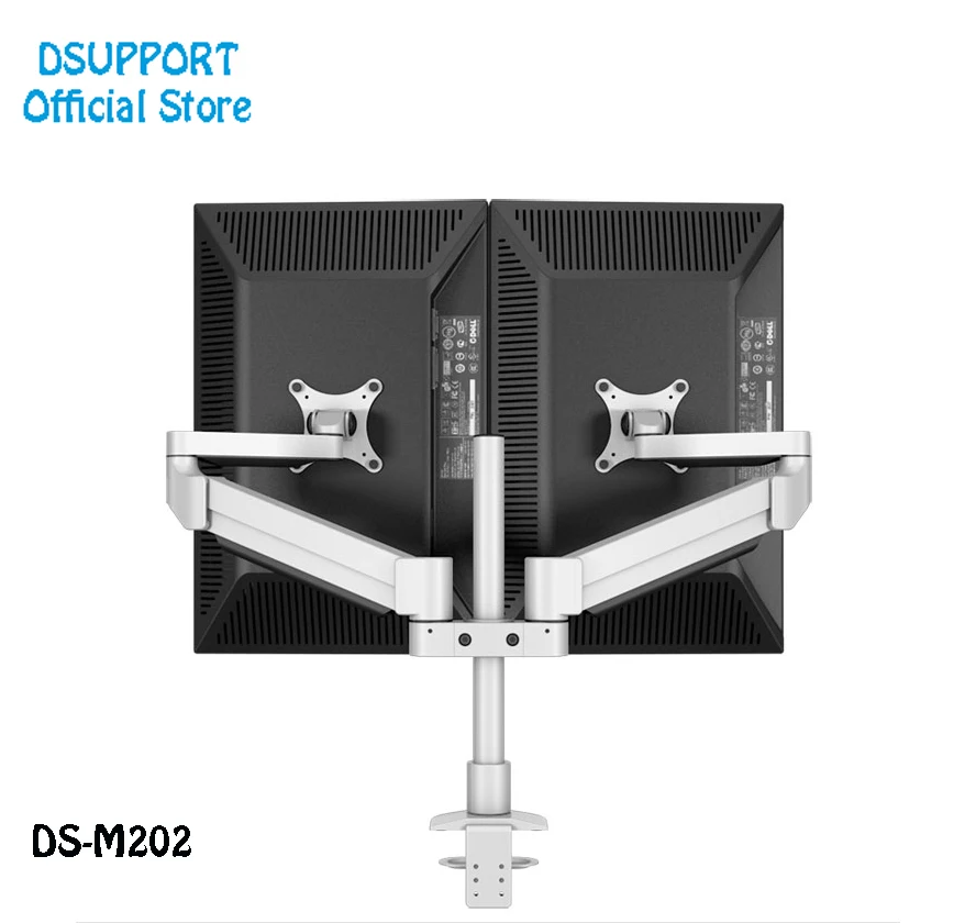 Держатель для двух мониторов M202 для рабочего стола, поддерживающий мониторы от 15 до 30 дюймов, алюминиевая конструкция с полным диапазоном движения, нагрузка до 16 кг, столбик высотой 40 см.
