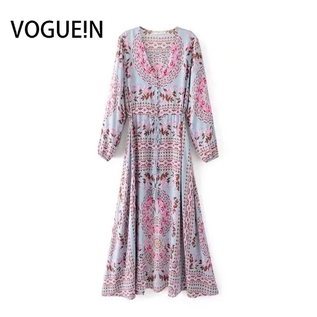 Женское платье с длинным рукавом VOGUE винтажное пляжное цветочным принтом и