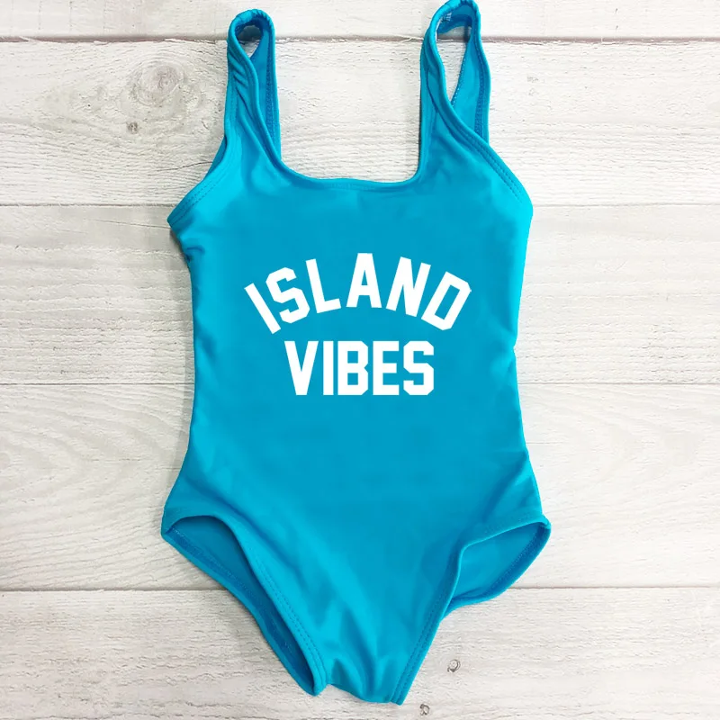 BUWT Детские Плавание одежда Island Vibes Плавание костюм Одна деталь одежда для купания для девочек; купальные костюмы комбинезон Майо пляжная одежда размера плюс для детей Купальник badpak - Цвет: BUWT
