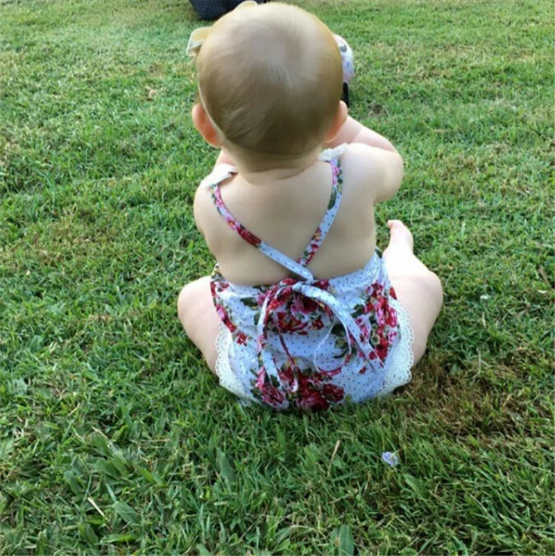 Лето 2018 детская одежда для маленьких девочек кружевной цельный комбинезон с