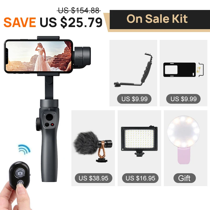 On Sale Kit Funsnap захвата 2 3-осевой Карманный шарнирный стабилизатор для смартфона Камера стабилизатор для iphone gopro hero 7 6 4 dji Osmo экшн Камера s yi 4 k - Цвет: On Sale Kit