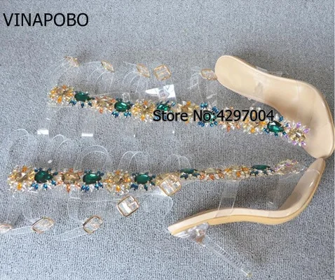 Vinapobo/Новинка года; гладиаторы на тонком высоком каблуке в римском стиле; женские сандалии-гладиаторы со стразами; женская обувь с пряжкой и ремешком - Цвет: as the picture