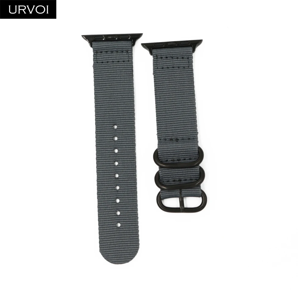 Grey URVOI ремешок для apple watch серии 4/3/2/1 лямка из нейлоновой ткани для наручных часов iwatch, двойные кольца ремешком Nato современный дизайн с адаптеры для сим-карт - Цвет ремешка: Grey